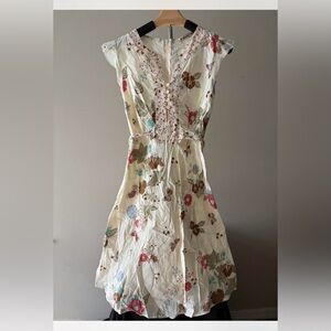 Vintage Cream Floral Midi Dress